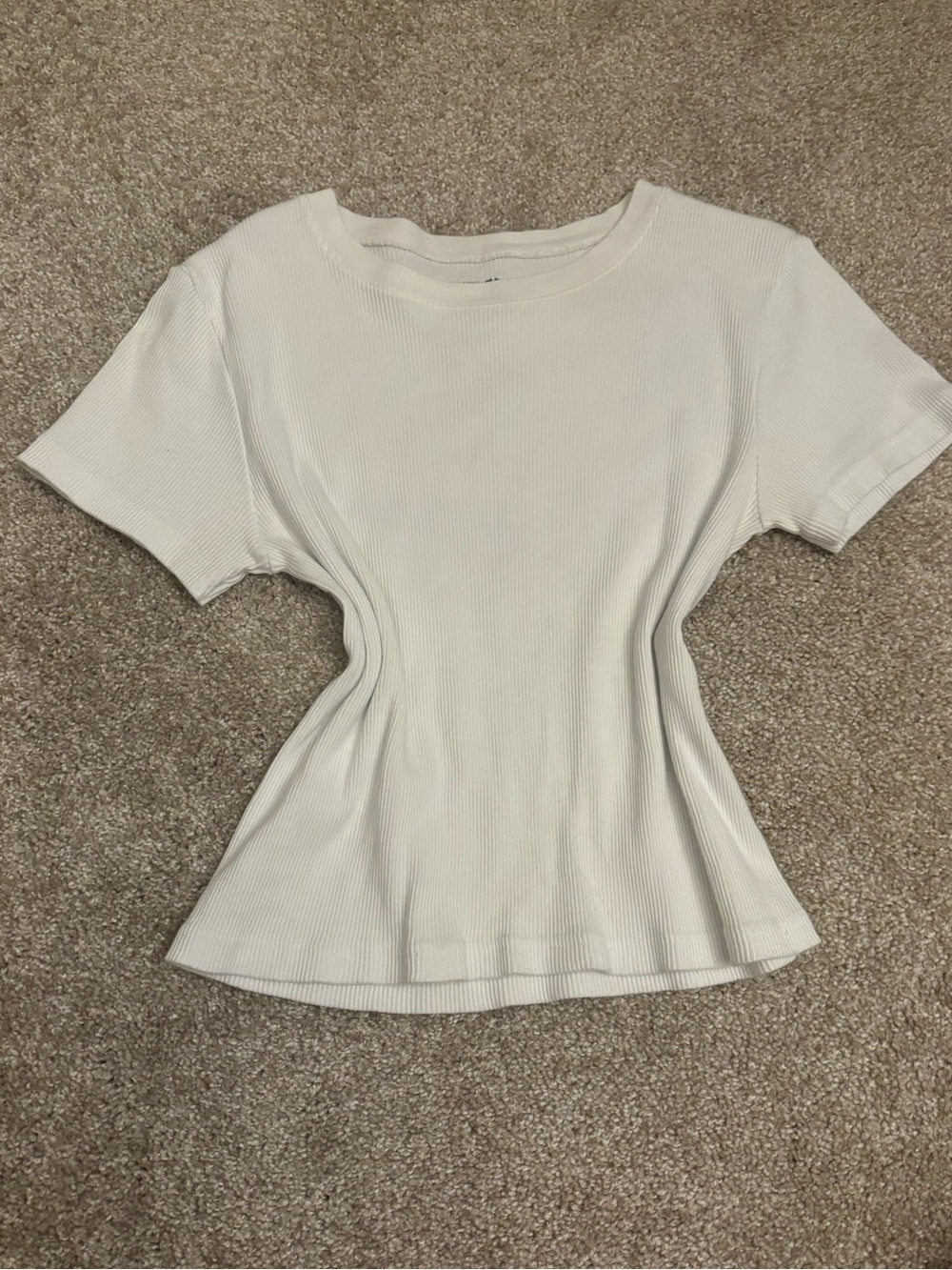 Brandy Melville White Ribbed Short-Sleeve Tee
